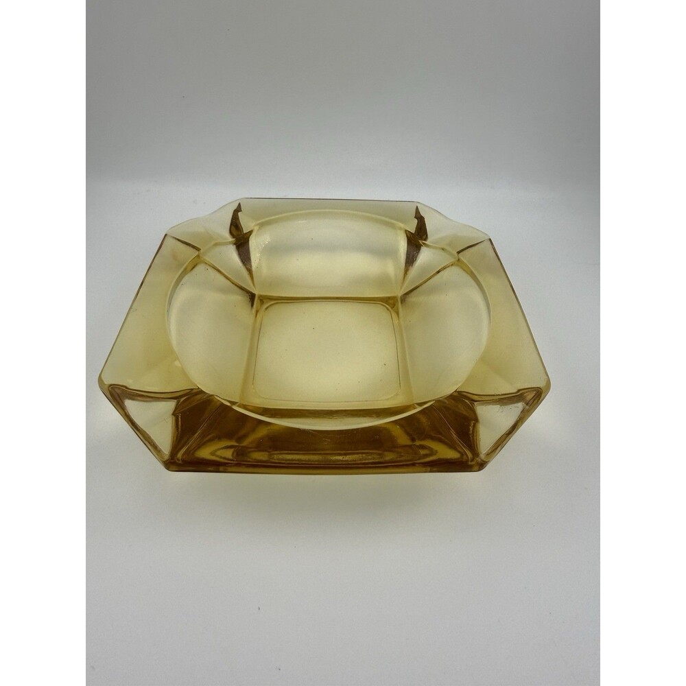 Vintage MCM Heavy Faceted Amber Glass Octagonal Ashtray Catchall Trinket Dish 5